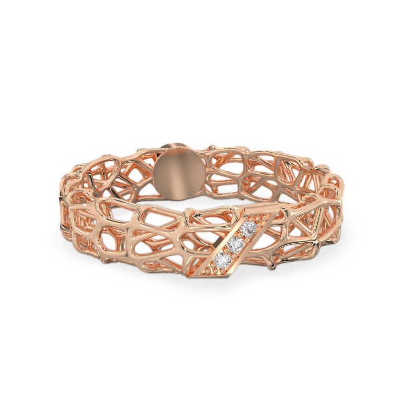 Coral Ring With Diagonal From Rose Gold 2