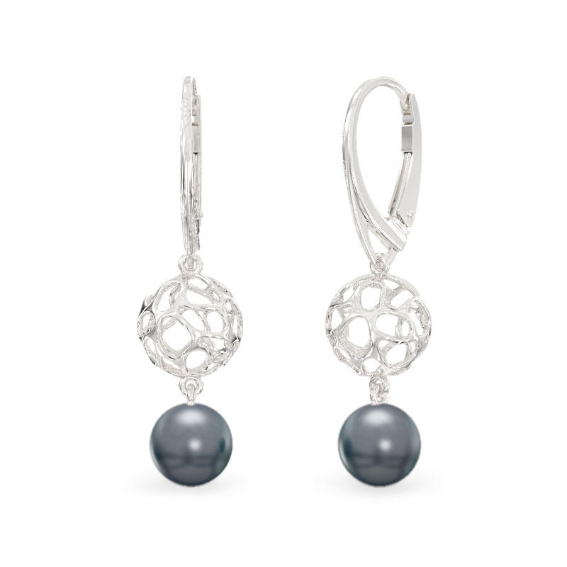 Coral Sphere with Pearl Earrings from White Gold