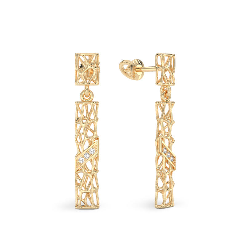 Coral Sticks With Stones Earrings from Yellow Gold