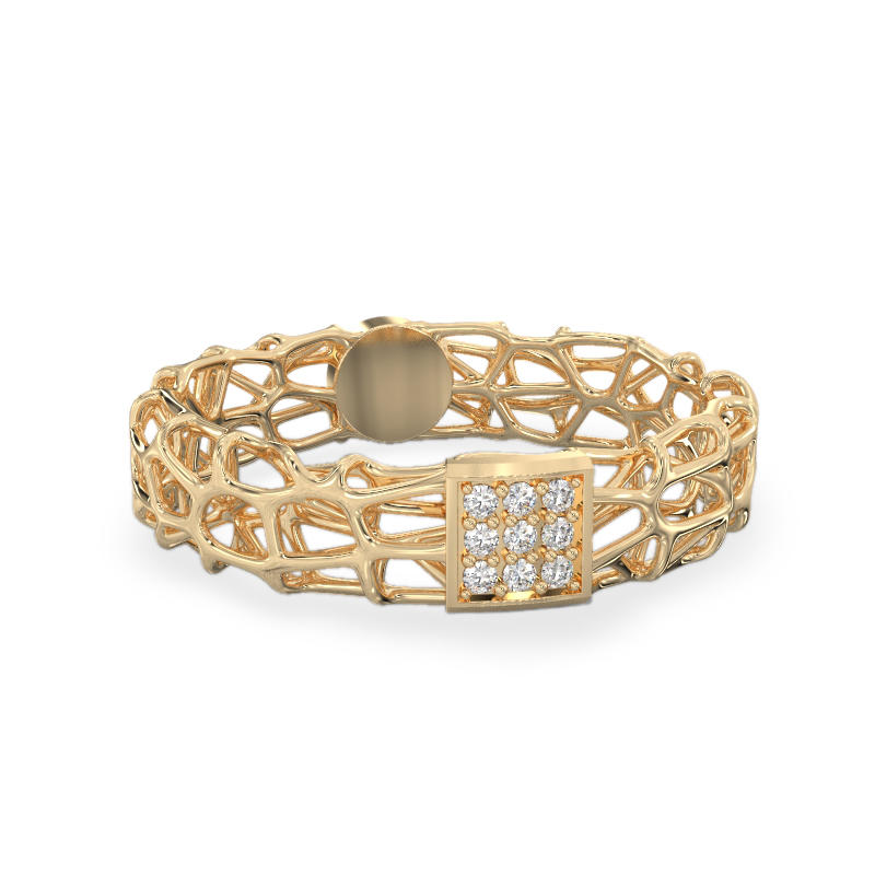 Coral Yellow Gold Ring With Square2