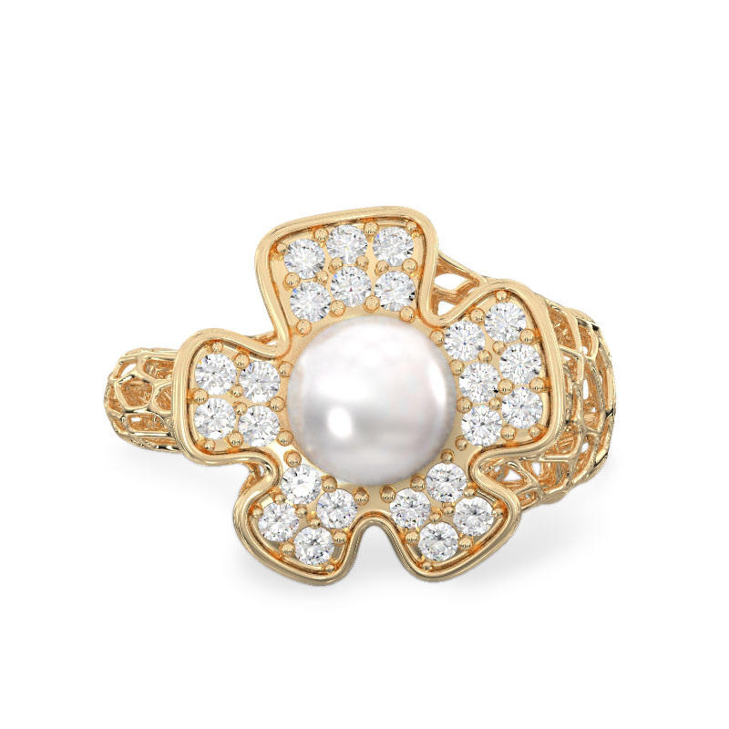 Coral Yellow Gold Ring with Flower