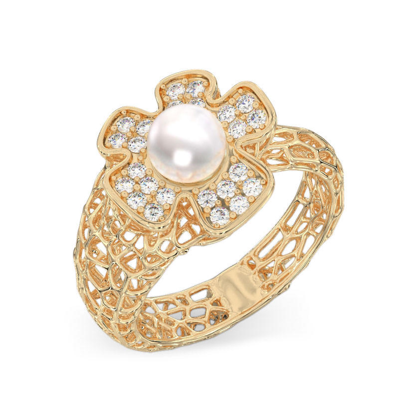 Coral Yellow Gold Ring with Flower2