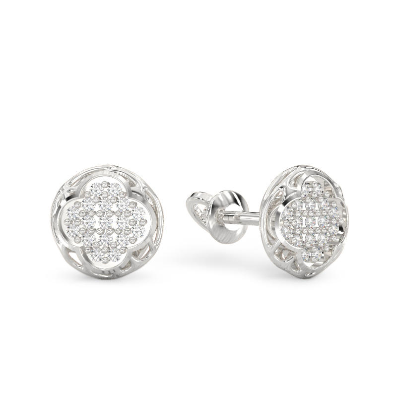 Four Leaf Form White Gold Earrings