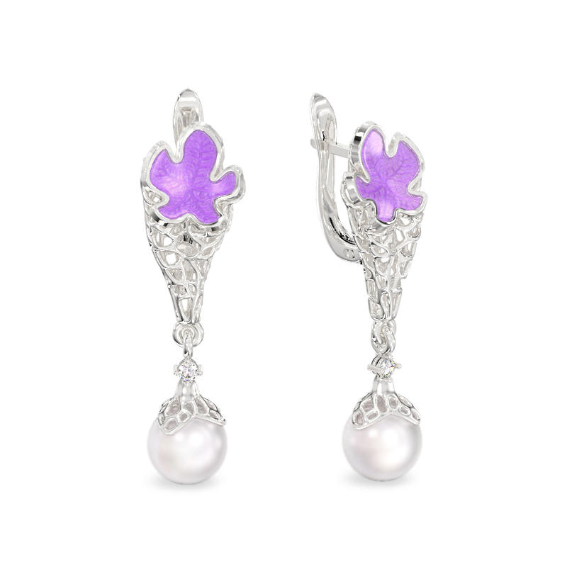 Maple Leaves Earrings With Pearls From Silver