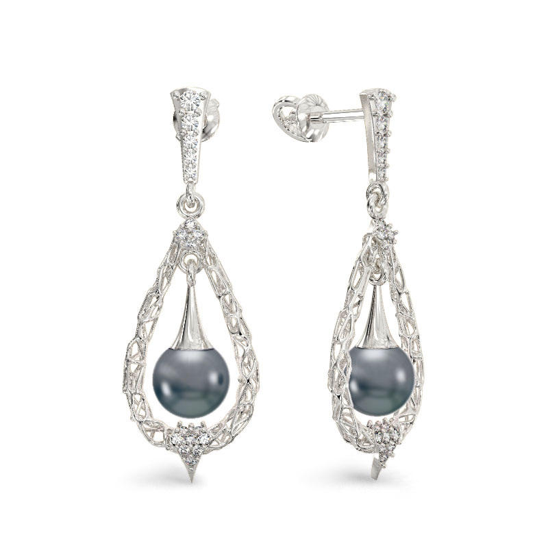 Pearl drop Earrings with white gold