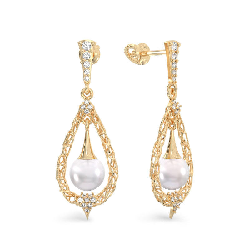Pearl drop Earrings with yellow gold