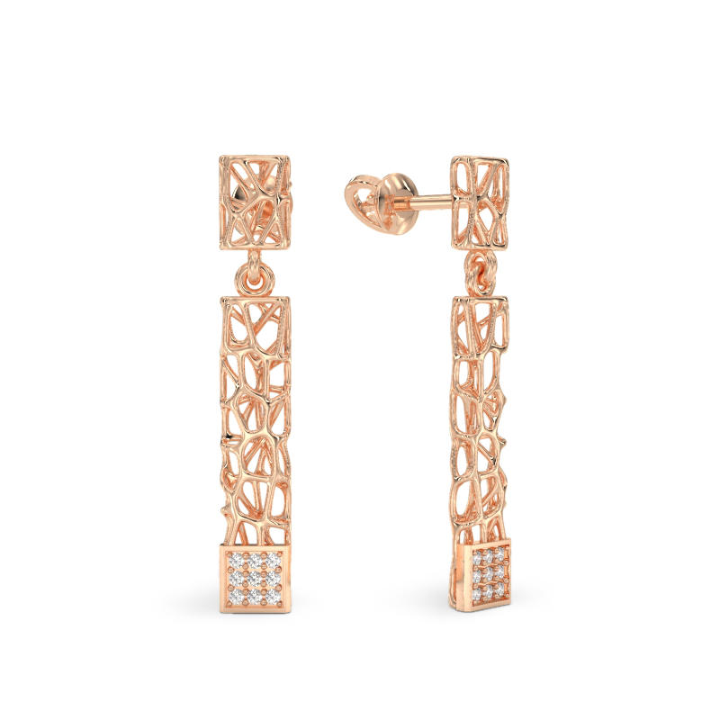 Rose Gold Coral Sticks with Square Earrings