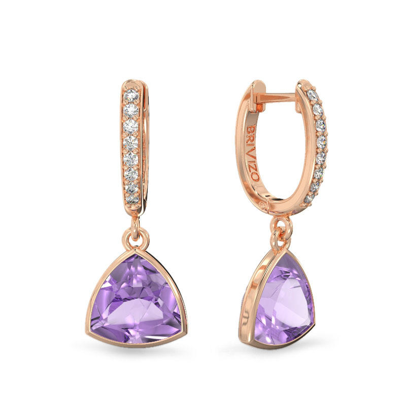 Rose Gold Earrings with Trillion Amethysts