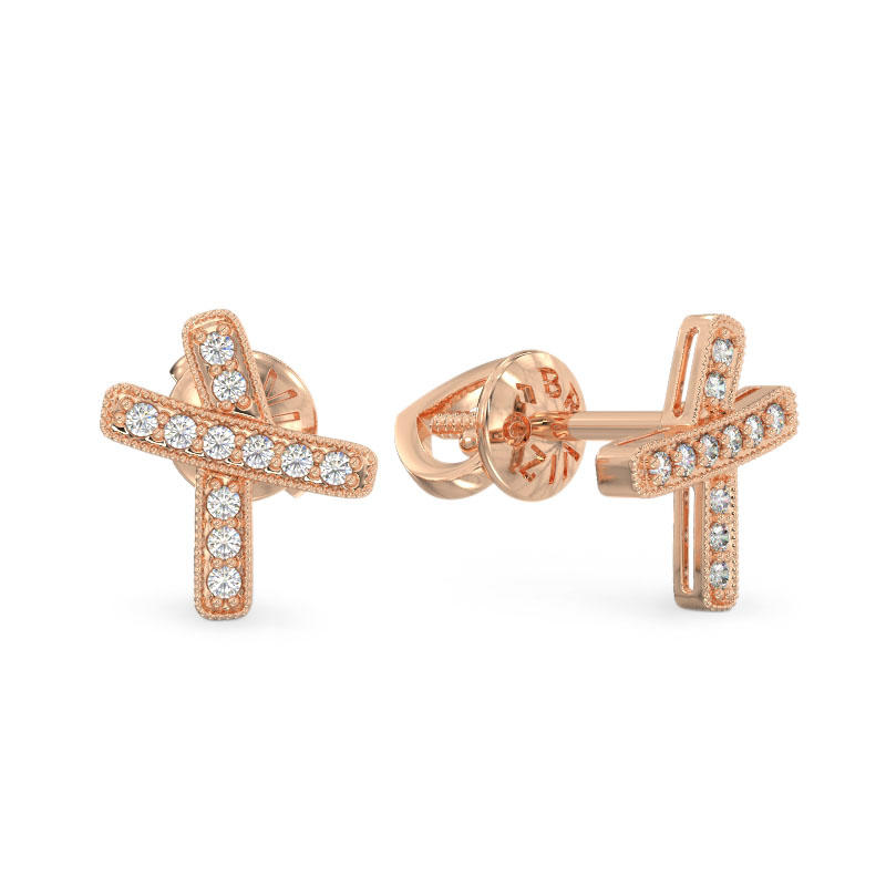 Rose Gold Small Curved Cross Earrings