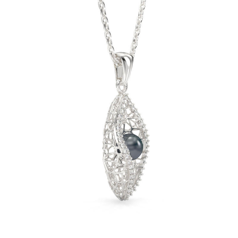Seashell With Pearl White Gold Pendant2