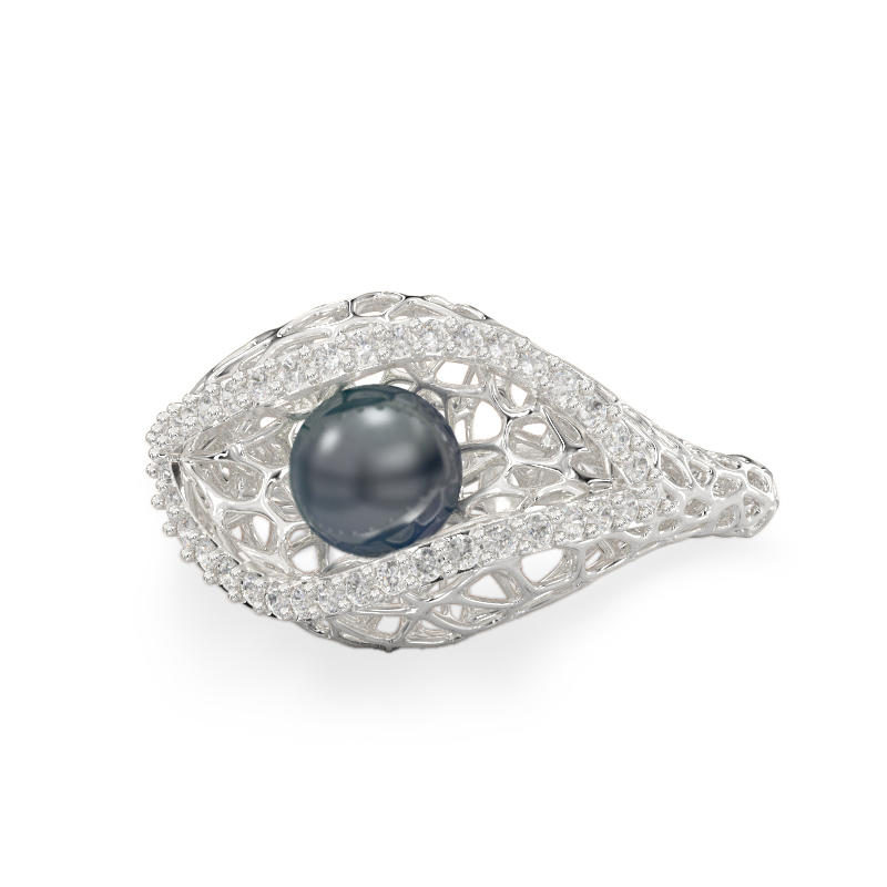 Seashell With Pearl White Gold Ring