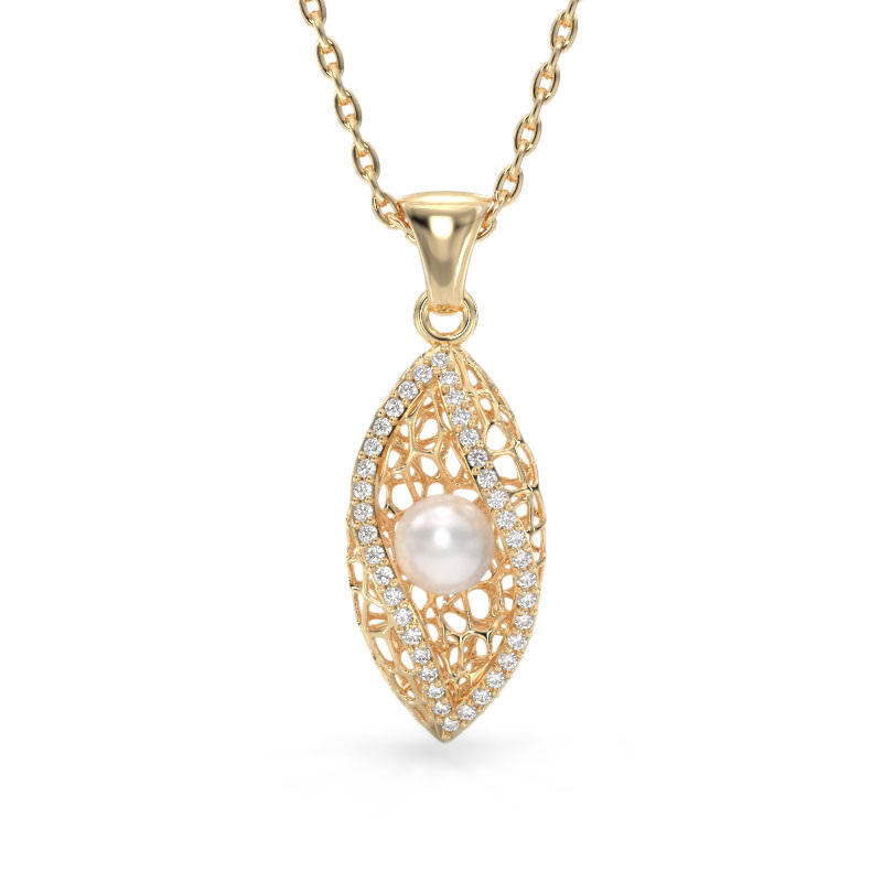 Seashell With Pearl Yellow Gold Pendant2