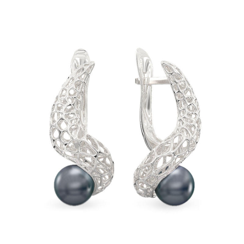 Snake With Pearl White Gold Earrings