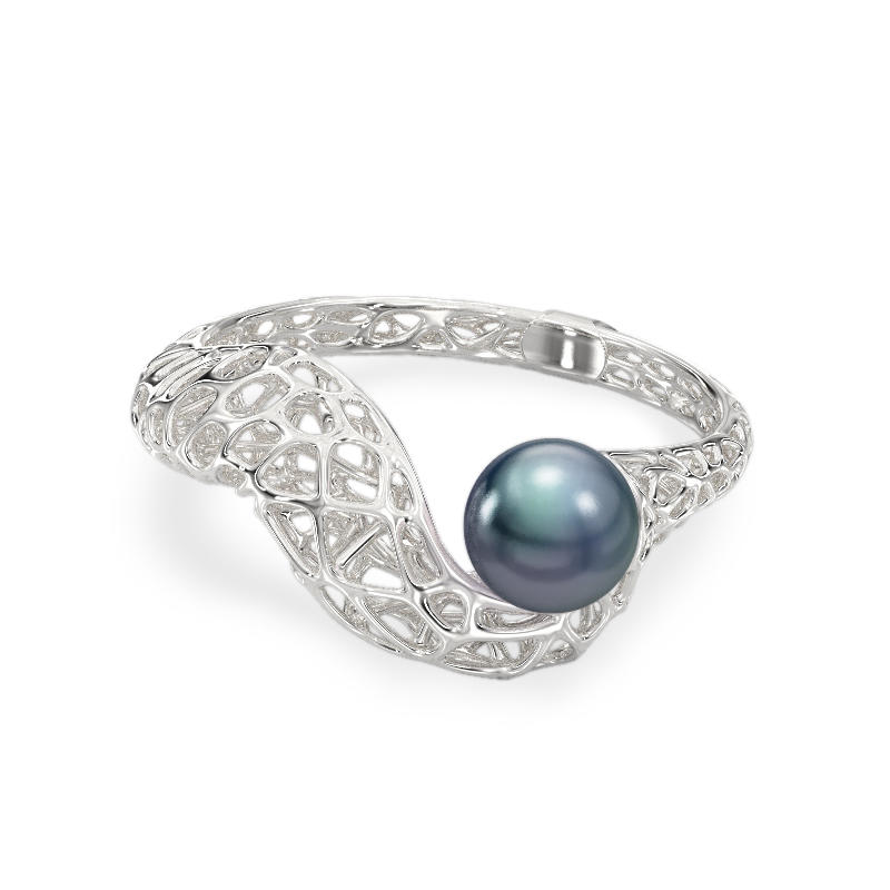 Snake with Pearl White Gold Ring 2