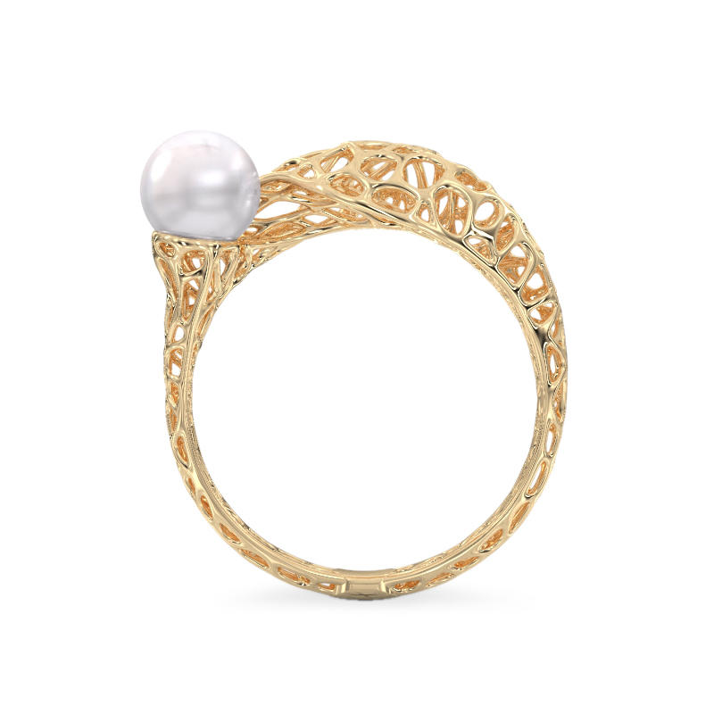 Snake with Pearl Yellow Gold Ring 3