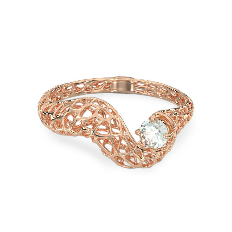 Snake with Stone Rose Gold Ring 2