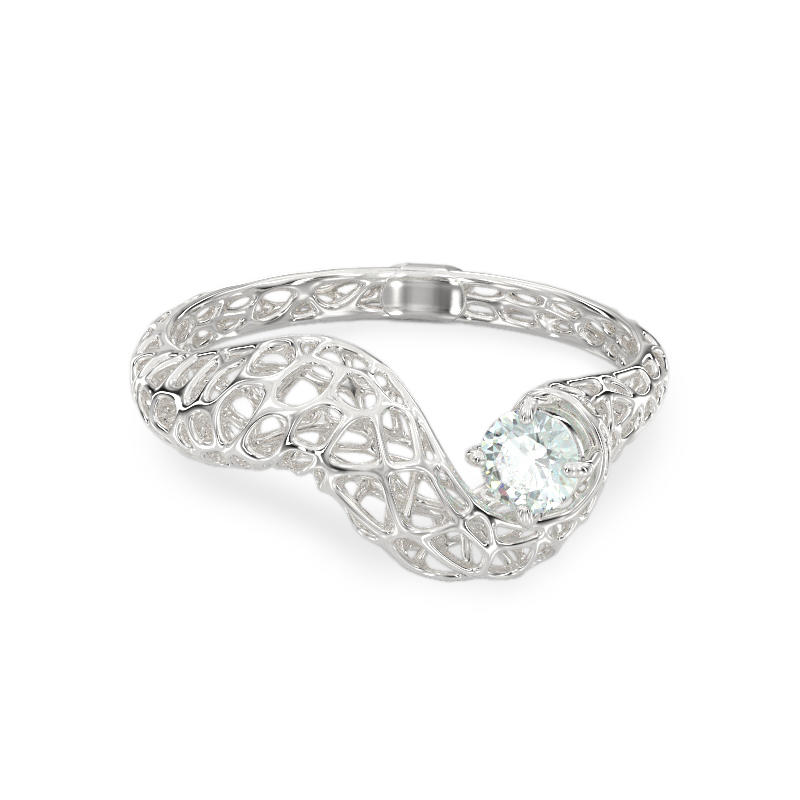 Snake with Stone White Gold Ring 2