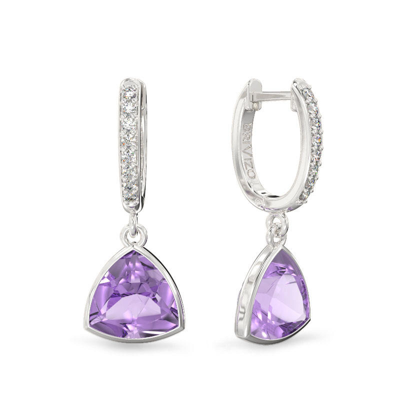 White Gold Earrings with Trillion Amethysts