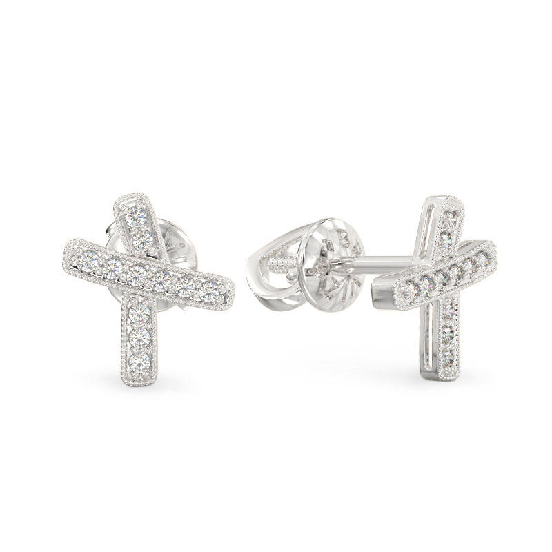 White Gold Small Curved Cross Earrings