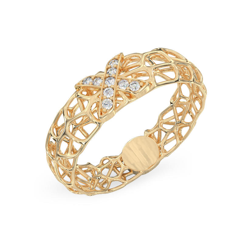 X Coral Ring From Yellow Gold