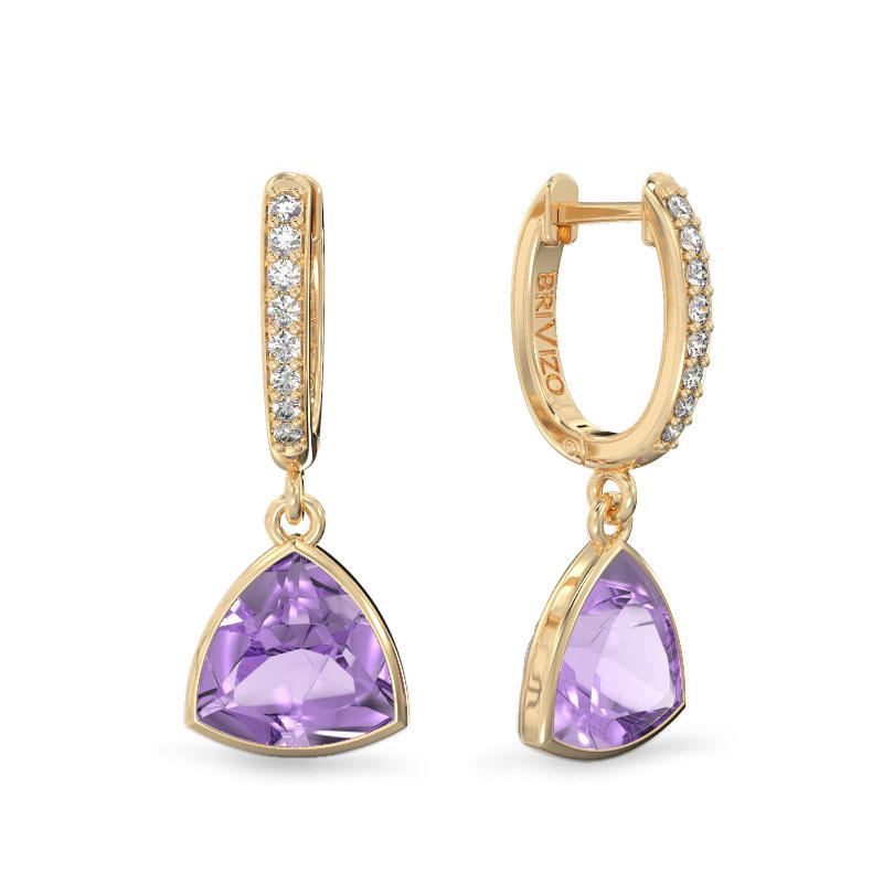 Yellow Gold Earrings with Trillion Amethysts