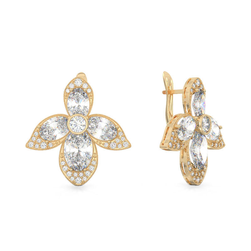 Yellow Gold Orchid Earrings