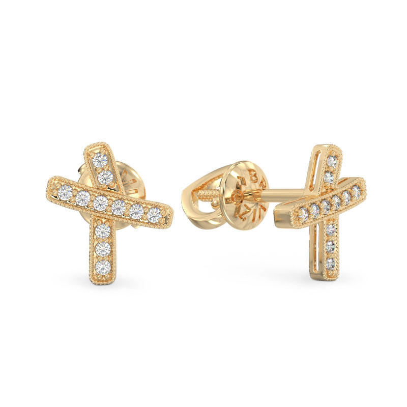 Yellow Gold Small Curved Cross Earrings