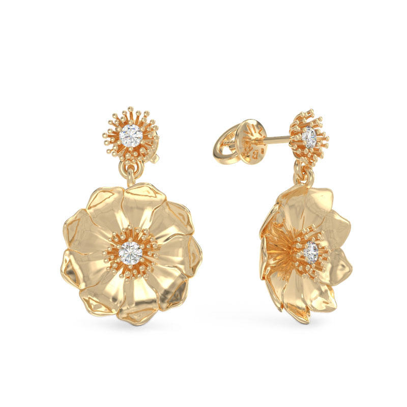 Yellow Gold Earrings Flowers with CZ