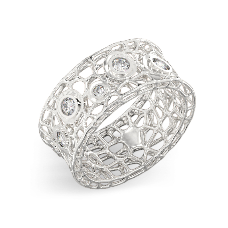 Coral Bubbles Ring With Stones From White Gold