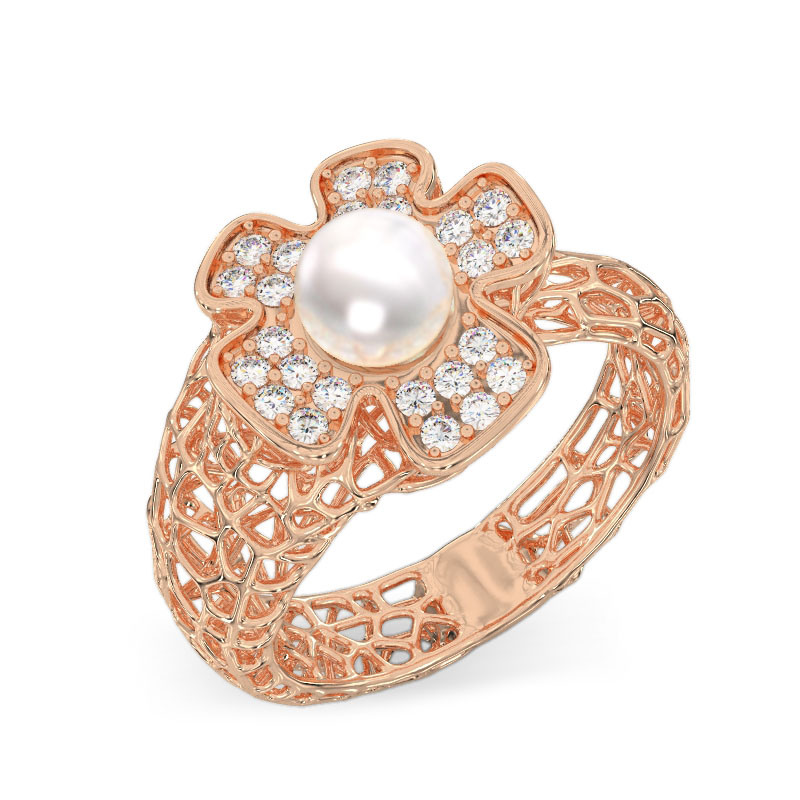 Coral Rose Gold Ring with Flower