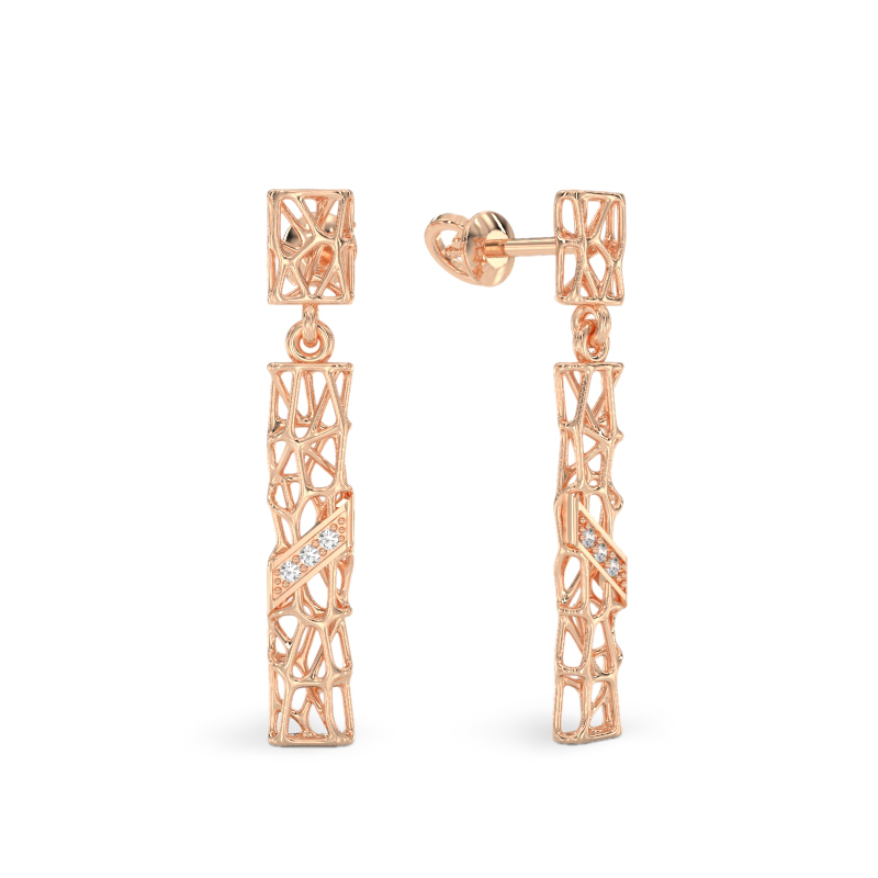 Coral Sticks With Stones Earrings From Rose Gold