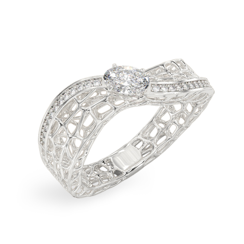 Coral Wave Ring From White Gold