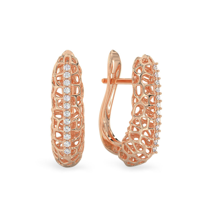Rose Gold Openwork Earrings With Stones