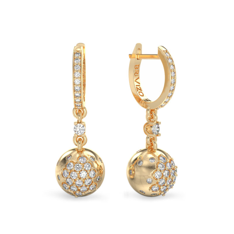 Sphere Earrings With Stones From Yellow Gold