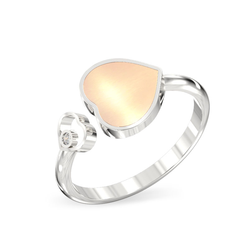 Two Hearts White Gold Solid Ring
