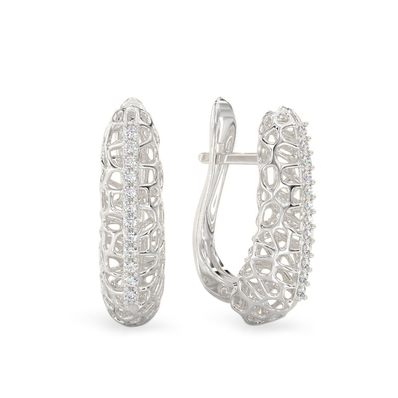 White Gold Openwork Earrings With Stones