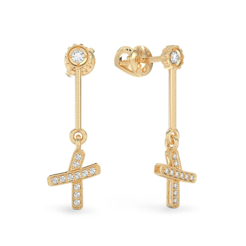 Yellow Gold Small Cross Earrings